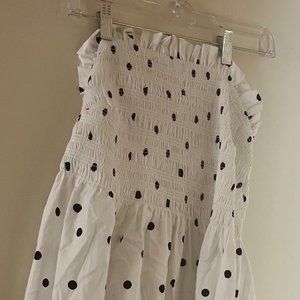 H&M White with Black Polka Dot Smocked Bodice Dress, Brand New, Size XL